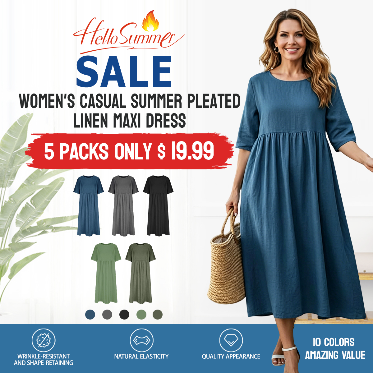 Summer Linen Maxi Dress – 10 Colors, Effortless Style