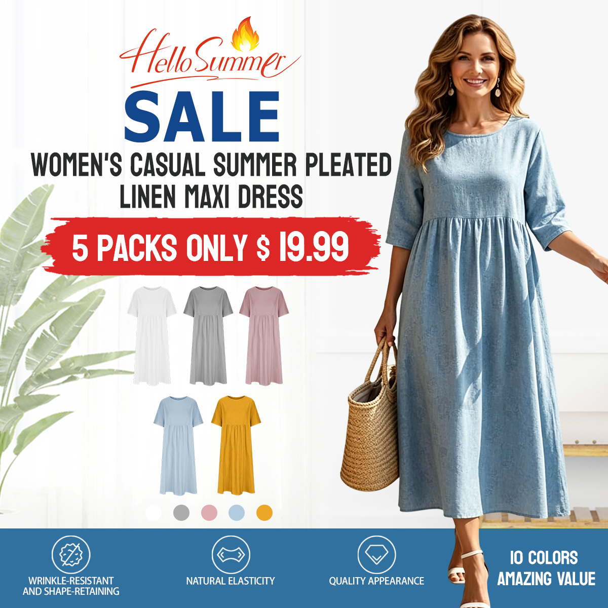 Summer Linen Maxi Dress – 10 Colors, Effortless Style